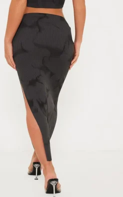 Charcoal Tie Dye Rib Knit Side Split Maxi Skirt