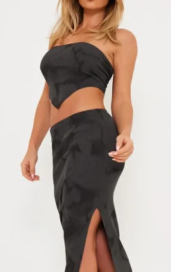 Charcoal Tie Dye Rib Knit Side Split Maxi Skirt