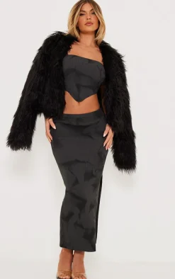 Charcoal Tie Dye Rib Knit Bandeau Crop Top