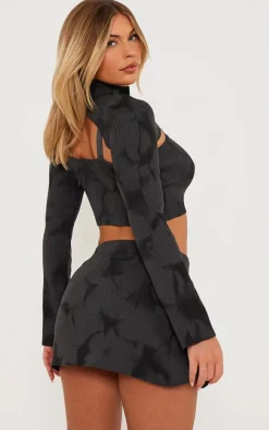 Charcoal Tie Dye Rib Knit Sleeves