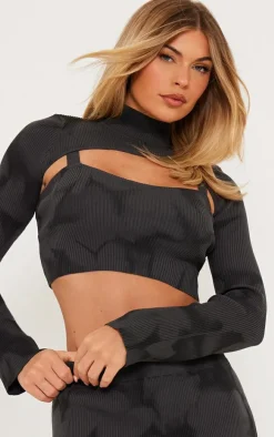 Charcoal Tie Dye Rib Knit Sleeves