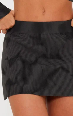 Charcoal Tie Dye Rib Knit Mini Skirt