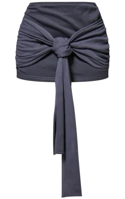 Charcoal Tie Front Knot Drape Mini Skirt
