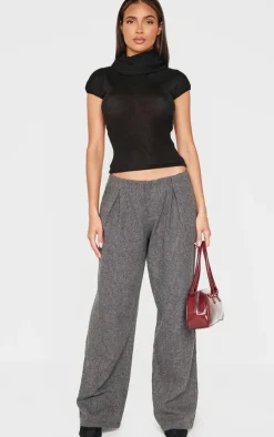 Charcoal Tweed Low Rise Straight Leg Pants