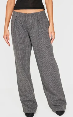 Charcoal Tweed Low Rise Straight Leg Pants