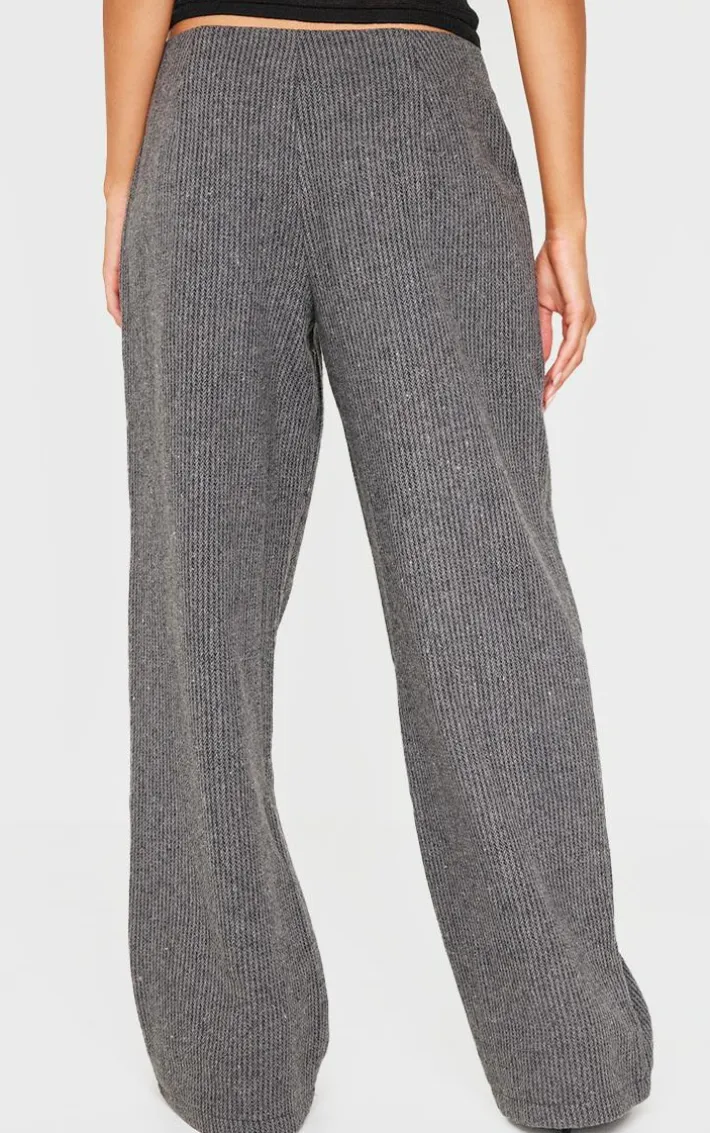 Charcoal Tweed Low Rise Straight Leg Pants