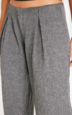 Charcoal Tweed Low Rise Straight Leg Pants