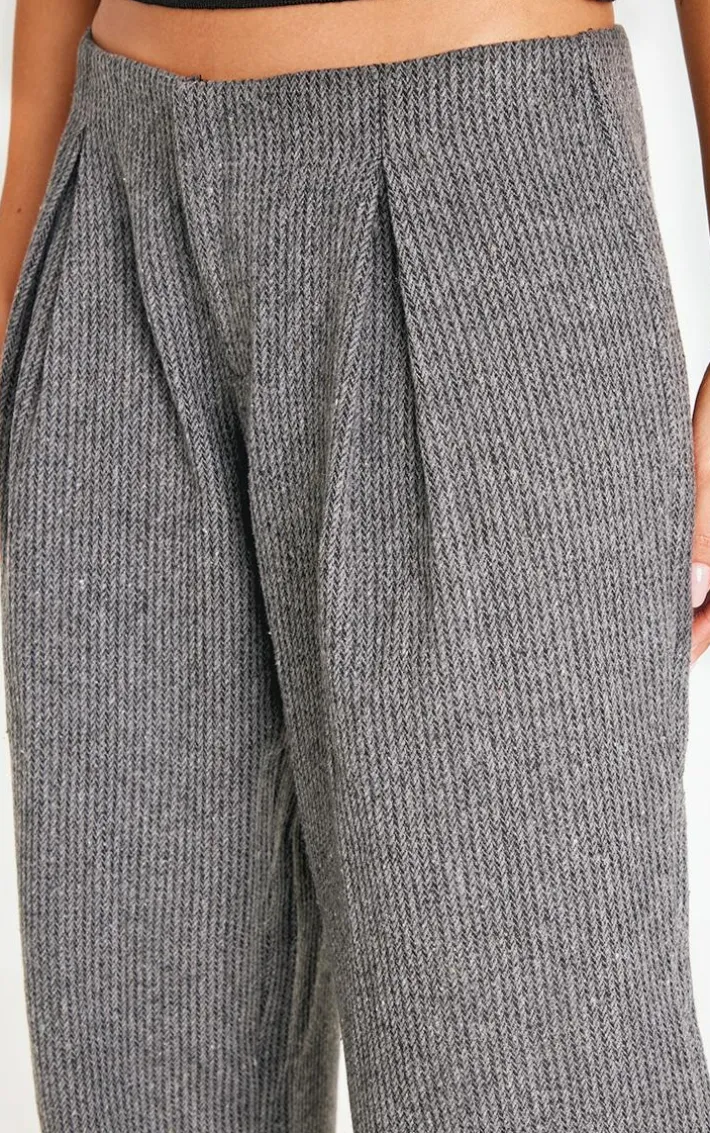 Charcoal Tweed Low Rise Straight Leg Pants