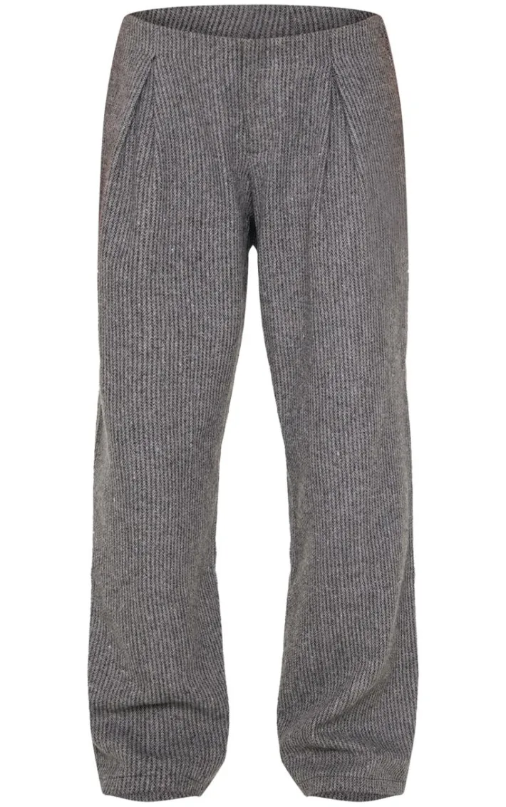 Charcoal Tweed Low Rise Straight Leg Pants