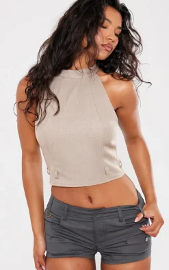 Charcoal Twill Low Waist Cargo Shorts