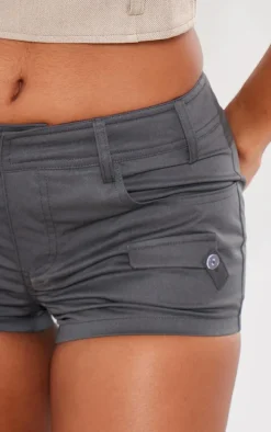 Charcoal Twill Low Waist Cargo Shorts