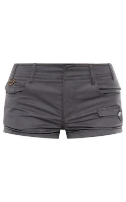 Charcoal Twill Low Waist Cargo Shorts