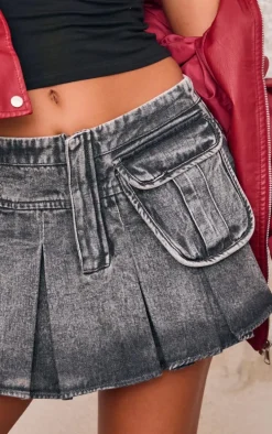 Charcoal Twill Pocket Detail Cargo Mini Skirt