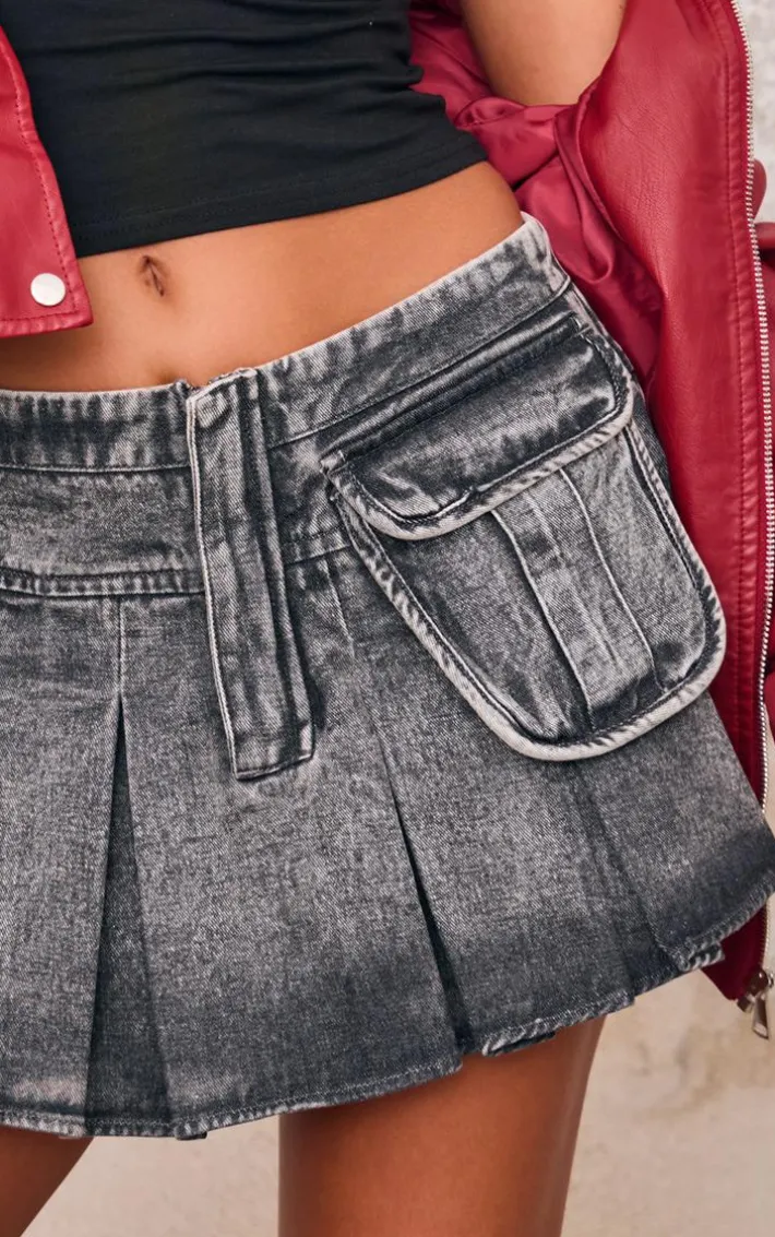 Charcoal Twill Pocket Detail Cargo Mini Skirt