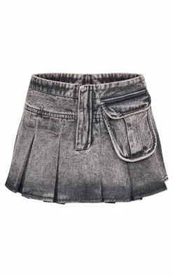 Charcoal Twill Pocket Detail Cargo Mini Skirt