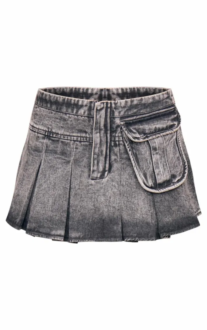 Charcoal Twill Pocket Detail Cargo Mini Skirt