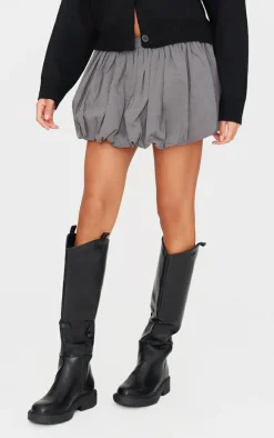 Charcoal Twill Puffball Mini Skirt