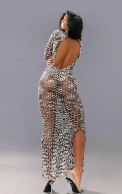 Charcoal Twist Marl Knit Open Back Maxi Dress