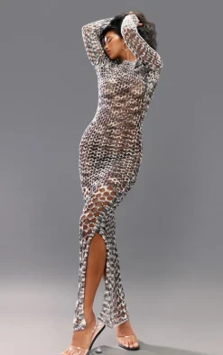 Charcoal Twist Marl Knit Open Back Maxi Dress