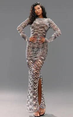 Charcoal Twist Marl Knit Open Back Maxi Dress