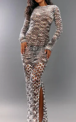 Charcoal Twist Marl Knit Open Back Maxi Dress