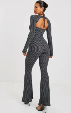 Charcoal Two Tone Halterneck Detail Flare Leg Jumpsuit