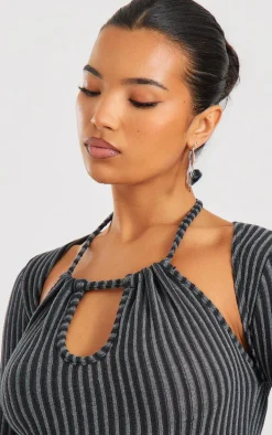 Charcoal Two Tone Halterneck Detail Flare Leg Jumpsuit