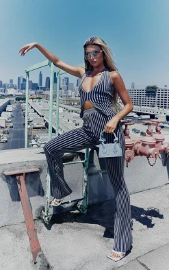 Charcoal Two Tone Knit Flared Pants