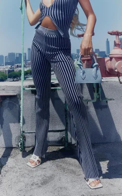 Charcoal Two Tone Knit Flared Pants