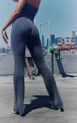 Charcoal Two Tone Knit Flared Pants