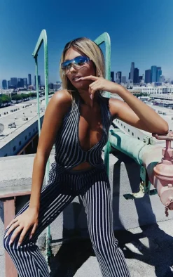 Charcoal Two Tone Knit Halter Neck Split Top