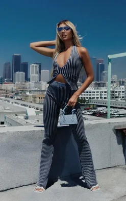 Charcoal Two Tone Knit Halter Neck Split Top