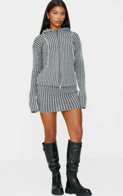 Charcoal Two Tone Knitted Mini Skirt