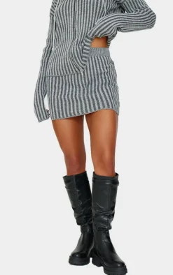 Charcoal Two Tone Knitted Mini Skirt