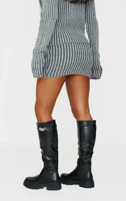 Charcoal Two Tone Knitted Mini Skirt