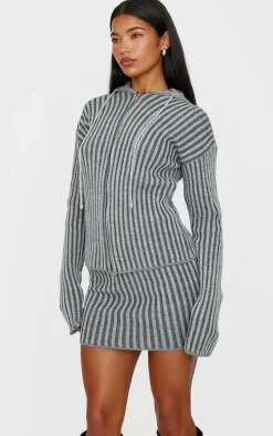 Charcoal Two Tone Knitted Mini Skirt