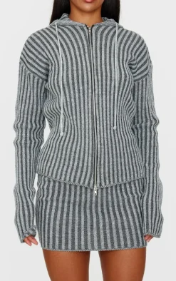 Charcoal Two Tone Knitted Mini Skirt