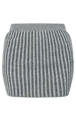 Charcoal Two Tone Knitted Mini Skirt