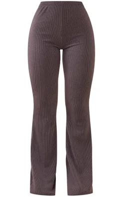 Charcoal Two Tone Rib High Waist Flares