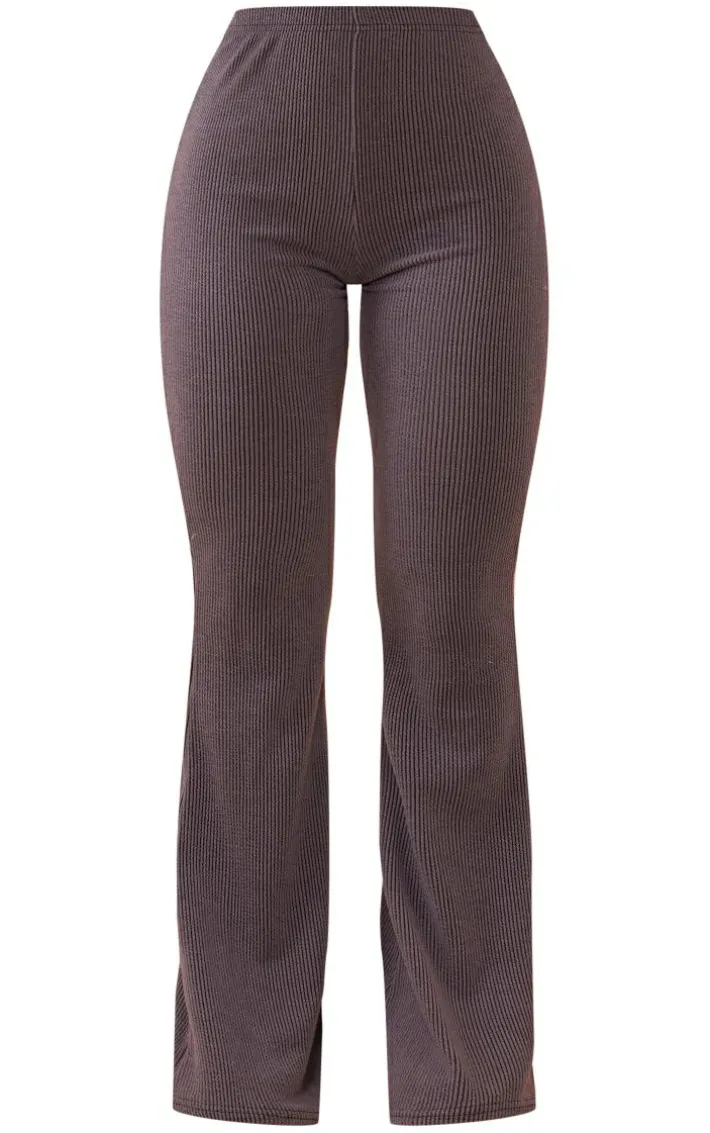 Charcoal Two Tone Rib High Waist Flares