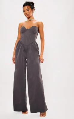 Charcoal Underwire Corset Detail Tailored Jumpsuit