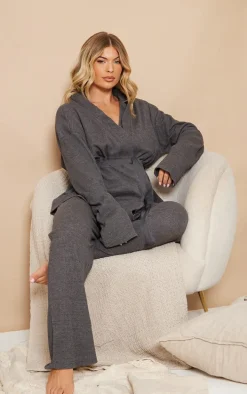 Charcoal Waffle Tie Waist Robe