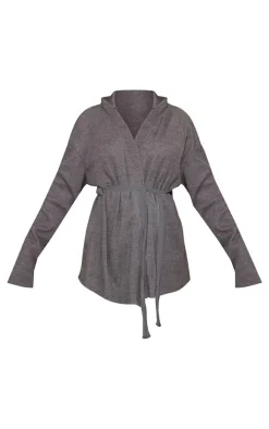 Charcoal Waffle Tie Waist Robe