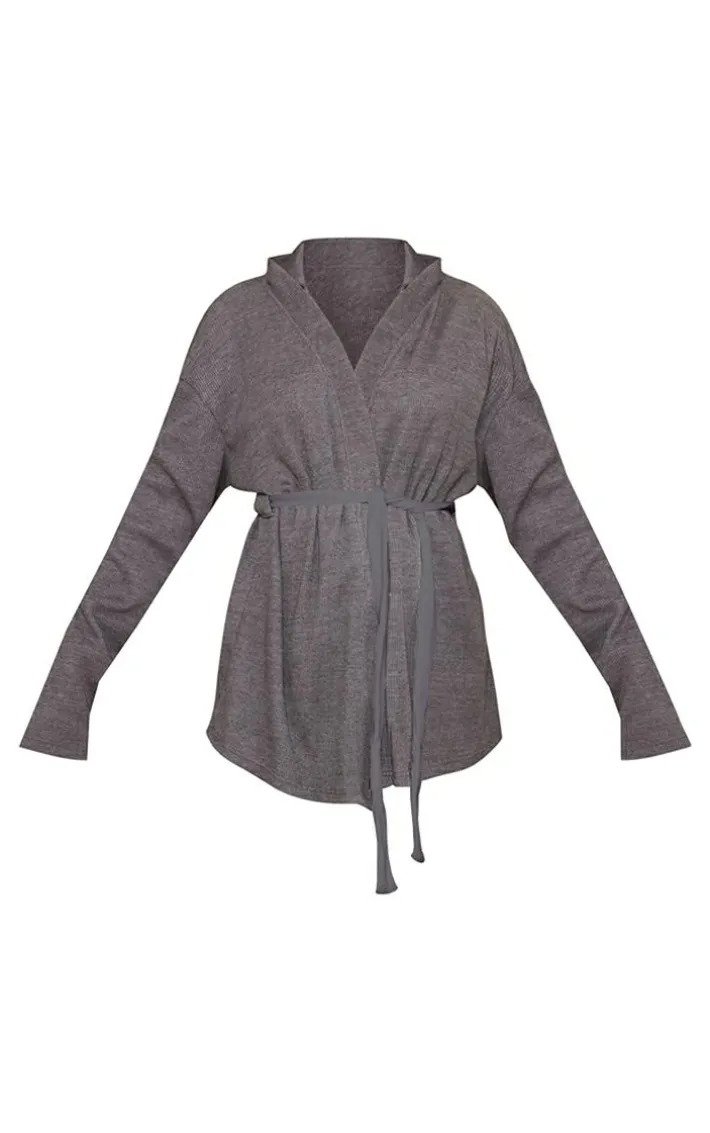 Charcoal Waffle Tie Waist Robe