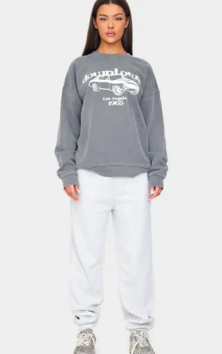 Charcoal Washed Downtown Car Printed Sweatshirt