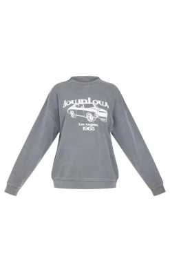 Charcoal Washed Downtown Car Printed Sweatshirt