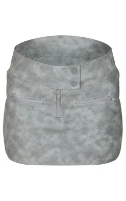 Charcoal Washed Faux Leather Zip Detail Micro Mini Skirt
