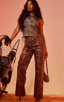 Charcoal Washed Faux Leather Lace Up High Neck Zip Top