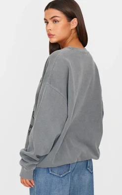 Charcoal Washed New York Map Printed Sweatshirt