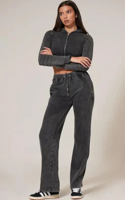 Charcoal Washed Seam Detail Zip Up Corset Hoodie